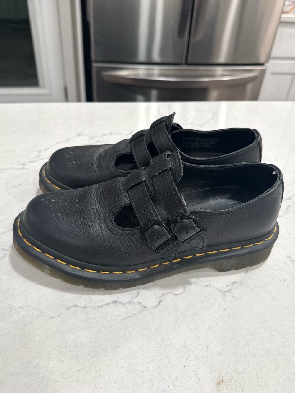 Dr. Martens Black Leather Double Strap Buckle Mary Jane Flats Round Toe 6 - Picture 2 of 9